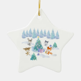 Dansende Waterverf met Kerstmis bij bosdieren Keramisch Ornament