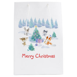 Dansende Waterverf met Kerstmis bij bosdieren Medium Cadeauzakje