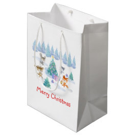 Dansende Waterverf met Kerstmis bij bosdieren Medium Cadeauzakje
