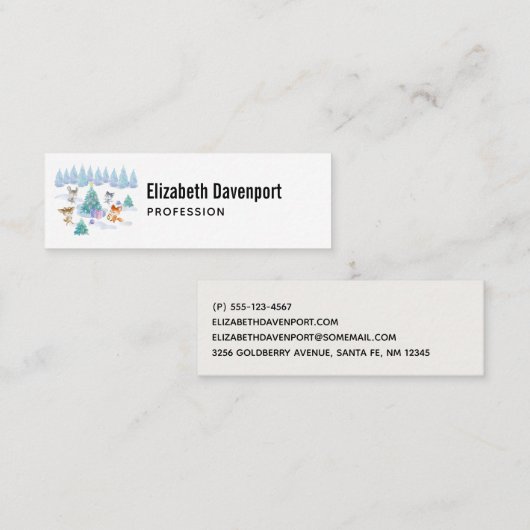 Dansende Waterverf met Kerstmis bij bosdieren Mini Visitekaartje (Voorkant / Achterkant)