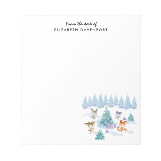 Dansende Waterverf met Kerstmis bij bosdieren Notitieblok (Voorkant)