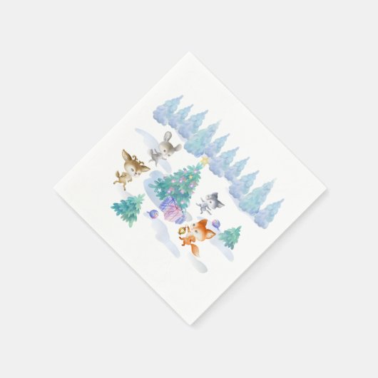 Dansende Waterverf met Kerstmis bij bosdieren Servet (Hoek)