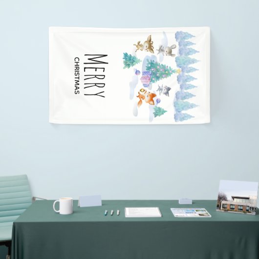 Dansende Waterverf met Kerstmis bij bosdieren Spandoek (Beurs)