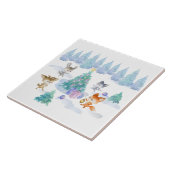 Dansende Waterverf met Kerstmis bij bosdieren Tegeltje (Zijkant)