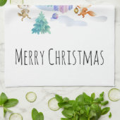 Dansende Waterverf met Kerstmis bij bosdieren Theedoek (Gevouwen)