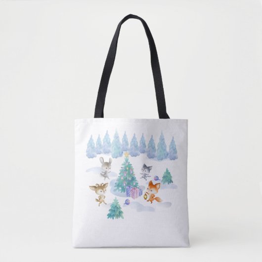 Dansende Waterverf met Kerstmis bij bosdieren Tote Bag (Voorkant)