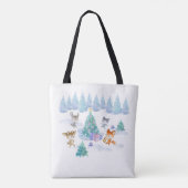 Dansende Waterverf met Kerstmis bij bosdieren Tote Bag (Achterkant)