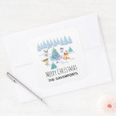 Dansende Waterverf met Kerstmis bij bosdieren Vierkante Sticker (Envelop)