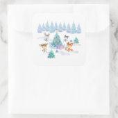 Dansende Waterverf met Kerstmis bij bosdieren Vierkante Sticker (Tas)
