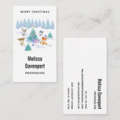 Dansende Waterverf met Kerstmis bij bosdieren Visitekaartje (Voorkant / Achterkant)
