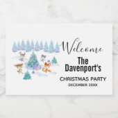 Dansende Waterverf met Kerstmis bij bosdieren Voedselcontainer Etiket (Enkel label)