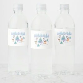 Dansende Waterverf met Kerstmis bij bosdieren Waterfles Etiket