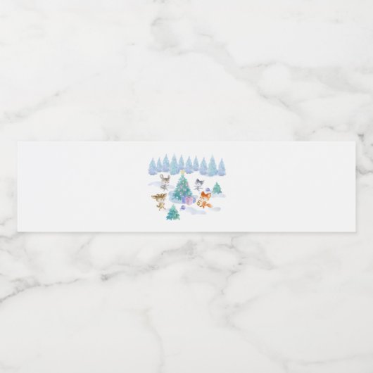 Dansende Waterverf met Kerstmis bij bosdieren Waterfles Etiket (Enkel label)