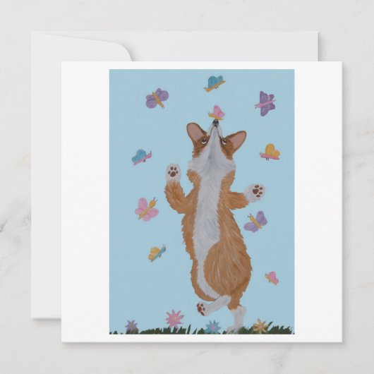 Dansende Welsh Corgi met Vlinders Bedankkaart (Voorkant)