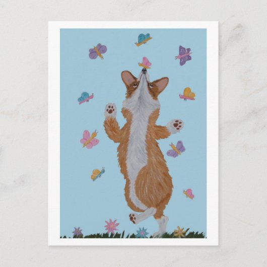 Dansende Welsh Corgi met vlinders Briefkaart (Voorkant)