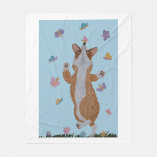 Dansende Welsh Corgi met vlinders Fleece Deken