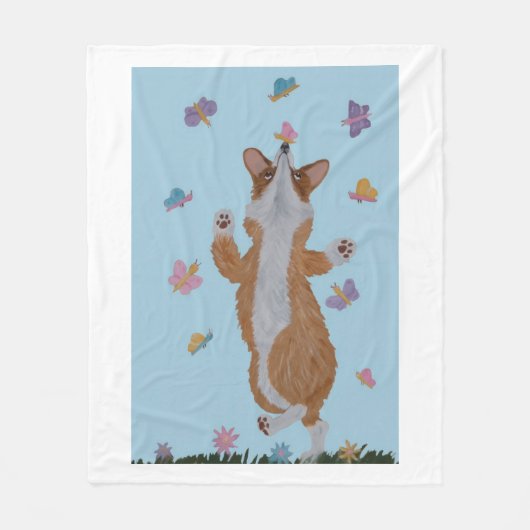 Dansende Welsh Corgi met vlinders Fleece Deken (Voorkant)