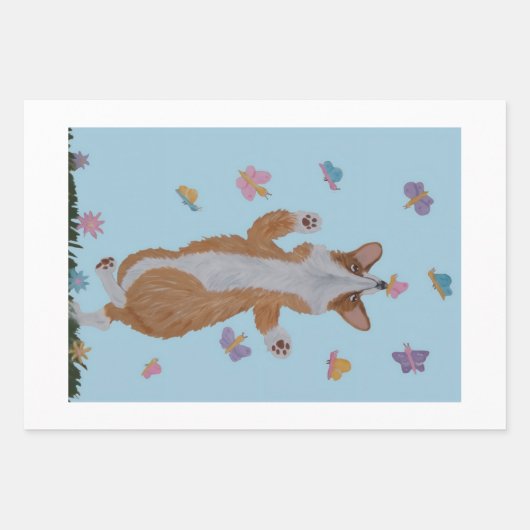 Dansende Welsh Corgi met Vlinders Inpakpapier Vel (Voorkant)