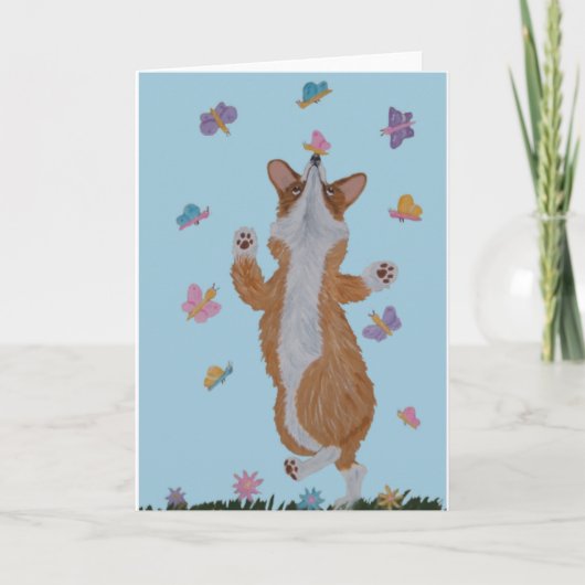 Dansende Welsh Corgi met vlinders Kaart (Voorkant)
