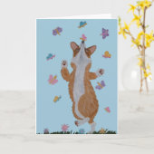 Dansende Welsh Corgi met vlinders Kaart (Gele Bloem)