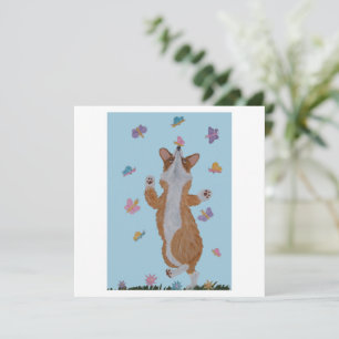 Dansende Welsh Corgi met vlinders Kaart
