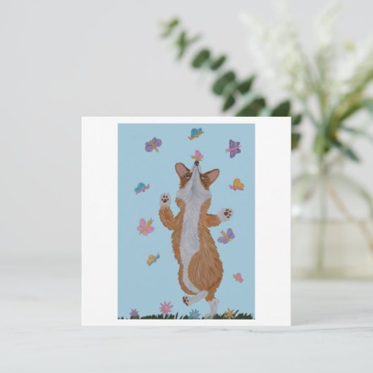 Dansende Welsh Corgi met vlinders Kaart (Staand voorkant)