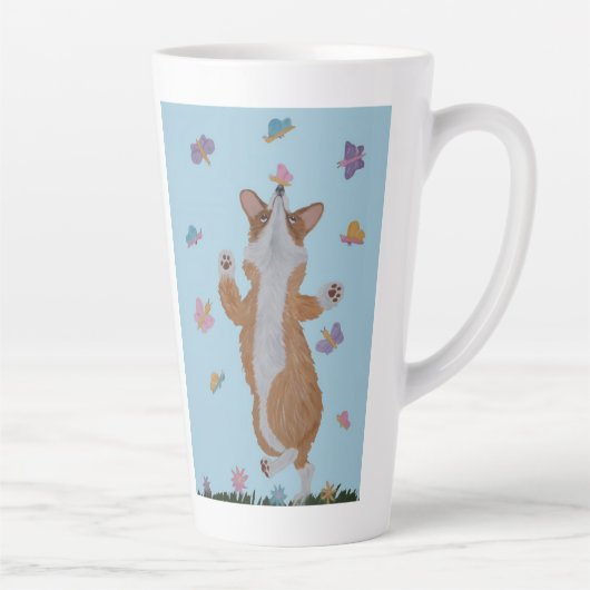 Dansende Welsh Corgi met Vlinders Latte Mok (Rechts)