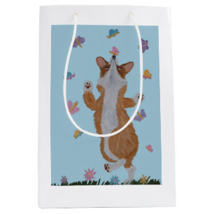 Dansende Welsh Corgi met Vlinders Medium Cadeauzakje