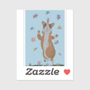 Dansende  Welsh Corgi met Vlinders Sticker