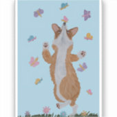 Dansende  Welsh Corgi met Vlinders Sticker (Voorkant)