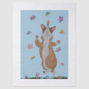 Dansende Welsh Corgi met Vlinders Tissuepapier
