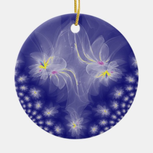 Dansende witte-goudfractale watergelilies keramisch ornament (Voorkant)