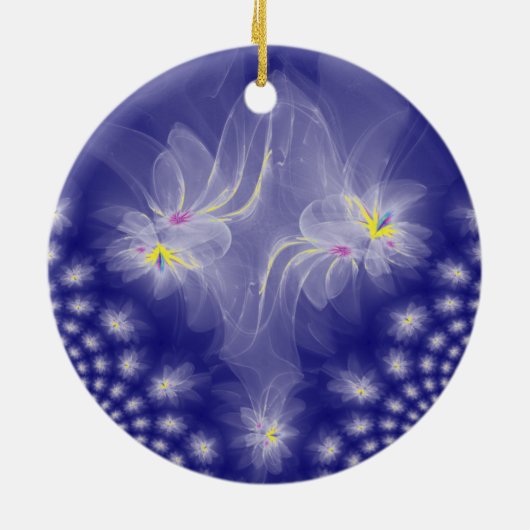 Dansende witte-goudfractale watergelilies keramisch ornament (Achterkant)