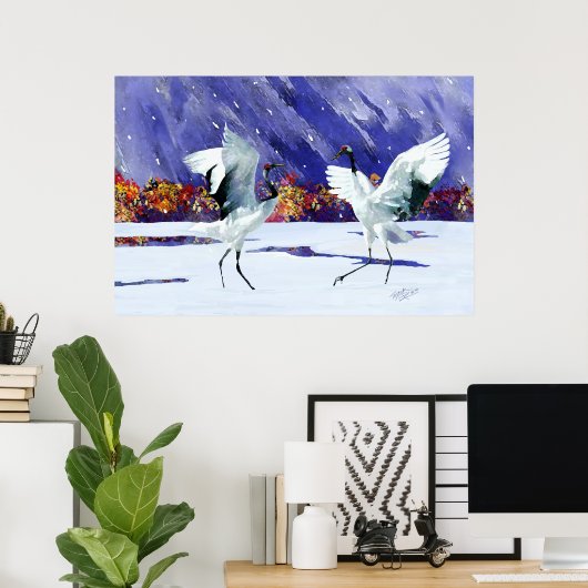 Dansende witte kranen poster (Thuiskantoor)