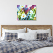 Dansende witte madeliefjes in Waterverf Canvas Afdruk (Insitu (Slaapkamer))