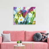 Dansende witte madeliefjes in Waterverf Canvas Afdruk (Insitu (Woonkamer))