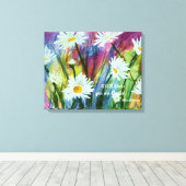 Dansende witte madeliefjes in Waterverf Canvas Afdruk (Insitu (Houten vloer))