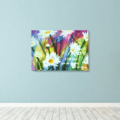 Dansende witte madeliefjes in Waterverf Canvas Afdruk (Insitu (Houten vloer))