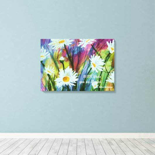 Dansende witte madeliefjes in Waterverf Canvas Afdruk (Insitu (Houten vloer))