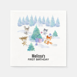 Dansende Woodland Animals Waterverf Birthday Servet