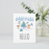 Dansende Woodland Animals Waterverf Hallo Briefkaart (Staand voorkant)