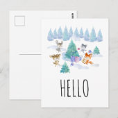 Dansende Woodland Animals Waterverf Hallo Briefkaart (Voorkant / Achterkant)