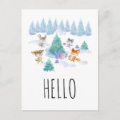 Dansende Woodland Animals Waterverf Hallo Briefkaart (Voorkant)