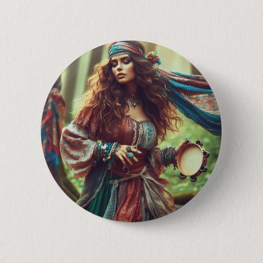 DANSENDE ZIGEUNERIN RONDE BUTTON 5,7 CM (Voorkant)