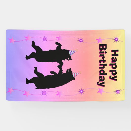 Dansende Zwarte Beren Petten String Stars Verjaard Spandoek (Horizontaal)