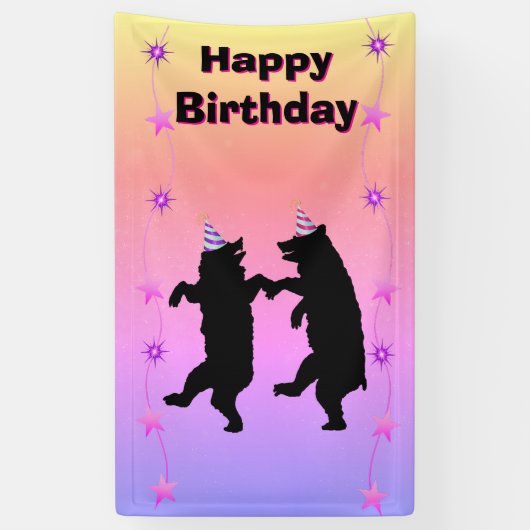 Dansende Zwarte Beren Petten String Stars Verjaard Spandoek (Verticaal)