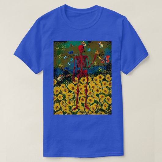 DansenSkeletonineZonnebloemenMet botervliegen T-shirt (Design voorkant)