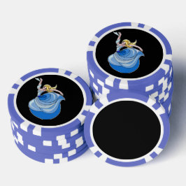 Danser in blauwe jurk op zwart poker chips