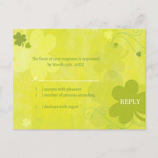 Danser Irish Shamrocks Wedding RSVP Uitnodiging Briefkaart (Voorkant)