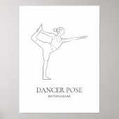 Danser Pose Yoga Vrouw Minimalistische Zwarte Lijn Poster (Voorkant)